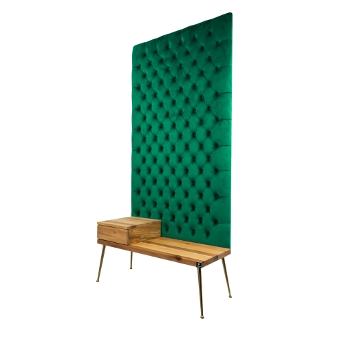 Ławka z Panelem Ściennym Pikowanym Butelkowa Zieleń Siedzisko  Drewno Lite LPPK-4 Rozmiary od 50 cm do 100 cm