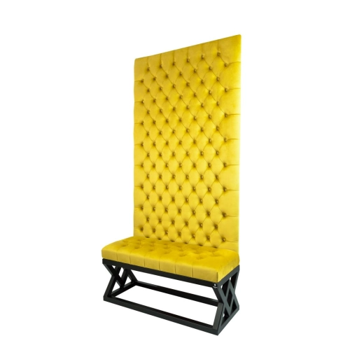 Ławka Metalowa z Panelem Ściennym Pikowanym Siedzisko Pikowane Cytrynowa Żółcień LPPK-43 Rozmiary od 50 cm do 100 cm