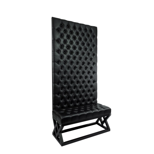 Ławka Metalowa z Panelem Ściennym Pikowanym Siedzisko Pikowane Czarna Ekoskóra LPPK-43 Rozmiary od 50 cm do 100 cm