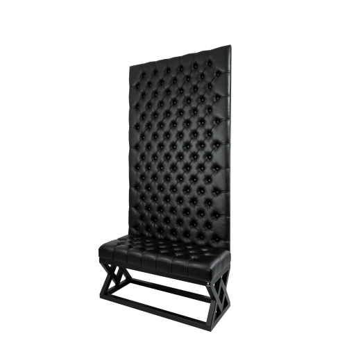 Ławka Metalowa z Panelem Ściennym Pikowanym Siedzisko Pikowane Czarna Ekoskóra LPPK-43 Rozmiary od 50 cm do 100 cm