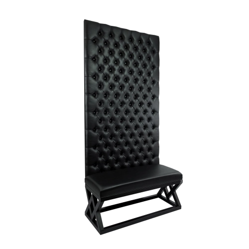 Ławka Metalowa z Panelem Ściennym Pikowanym Siedzisko Gładkie Czarna Ekoskóra LPPK-44 Rozmiary od 50 cm do 100 cm