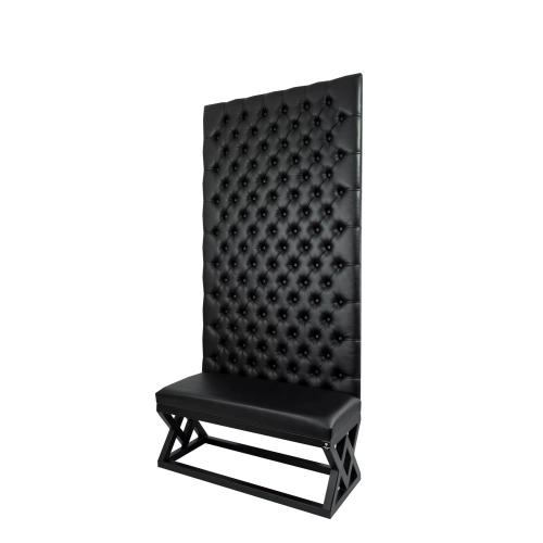 Ławka Metalowa z Panelem Ściennym Pikowanym Siedzisko Gładkie Czarna Ekoskóra LPPK-44 Rozmiary od 50 cm do 100 cm