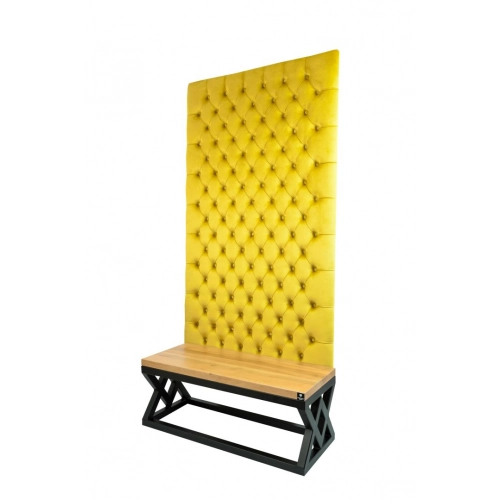 Ławka Metalowa z Panelem Ściennym Pikowanym Cytrynowa Żółcień Siedzisko Drewno Lite LPPK-45 Rozmiary od 50 cm do 100 cm