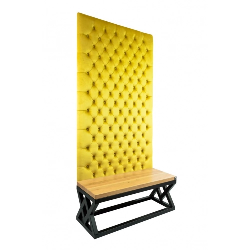 Ławka Metalowa z Panelem Ściennym Pikowanym Cytrynowa Żółcień Siedzisko Drewno Lite LPPK-45 Rozmiary od 50 cm do 100 cm