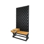 Ławka Metalowa z Panelem Ściennym Pikowanym Czarna Ekoskóra Siedzisko Drewno Lite LPPK-46 Rozmiary od 50 cm do 100 cm