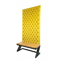 Ławka Metalowa z Panelem Ściennym Pikowanym Cytrynowa Żółcień Siedzisko  Drewno Lite LPPK-47 Rozmiary od 50 cm do 100 cm