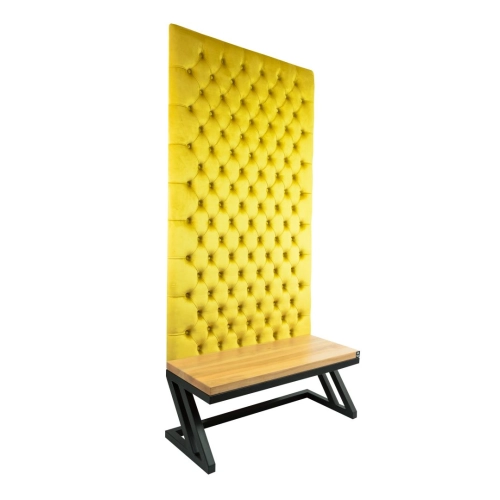 Ławka Metalowa z Panelem Ściennym Pikowanym Cytrynowa Żółcień Siedzisko  Drewno Lite LPPK-47 Rozmiary od 50 cm do 100 cm