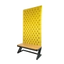 Ławka Metalowa z Panelem Ściennym Pikowanym Cytrynowa Żółcień Siedzisko  Drewno Lite LPPK-47 Rozmiary od 50 cm do 100 cm