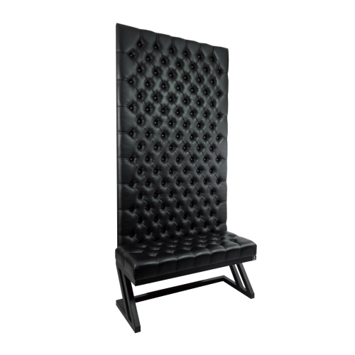 Ławka Metalowa z Panelem Ściennym Pikowanym Siedzisko Pikowane Czarna Ekoskóra LPPK-49 Rozmiary od 50 cm do 100 cm