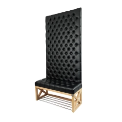 Ławka z Panelem Ściennym Pikowanym Siedzisko Pikowane Ekoskóra Czarny LPPK-5 Rozmiary od 50 cm do 100 cm