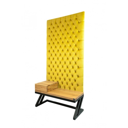 Ławka Metalowa z Panelem Ściennym Pikowanym Cytrynowa Żółcień Siedzisko  Drewno Lite LPPK-50 Rozmiary od 50 cm do 100 cm