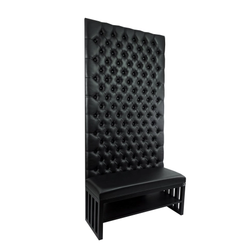 Ławka Metalowa z Panelem Ściennym Pikowanym Siedzisko Gładkie Czarna Ekoskóra LPPK-53 Rozmiary od 50 cm do 100 cm