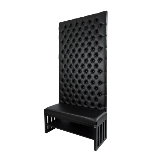 Ławka Metalowa z Panelem Ściennym Pikowanym Siedzisko Gładkie Czarna Ekoskóra LPPK-53 Rozmiary od 50 cm do 100 cm