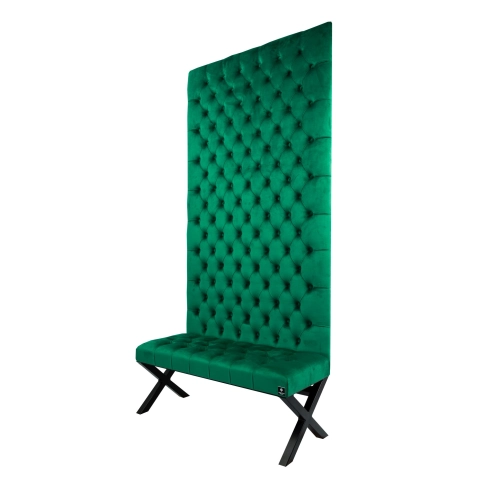 Ławka Metalowa z Panelem Ściennym Pikowanym Siedzisko Pikowane Butelkowa Zieleń LPPK-58 Rozmiary od 50 cm do 100 cm