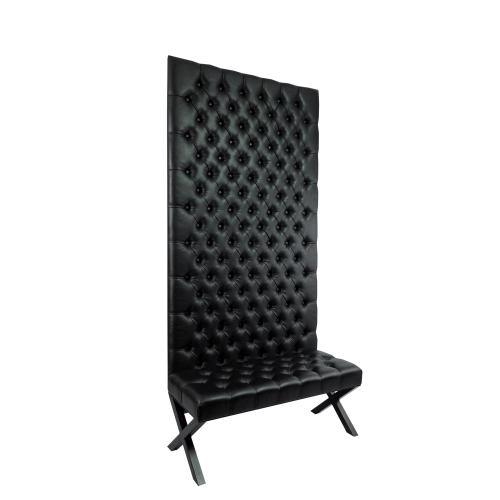 Ławka Metalowa z Panelem Ściennym Pikowanym Siedzisko Pikowane Czarna Ekoskóra LPPK-58 Rozmiary od 50 cm do 100 cm