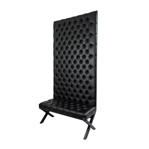 Ławka Metalowa z Panelem Ściennym Pikowanym Siedzisko Pikowane Czarna Ekoskóra LPPK-58 Rozmiary od 50 cm do 100 cm