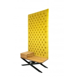Ławka Metalowa z Panelem Ściennym Pikowanym Cytrynowa Żółcień Siedzisko  Drewno Lite LPPK-60 Rozmiary od 50 cm do 100 cm