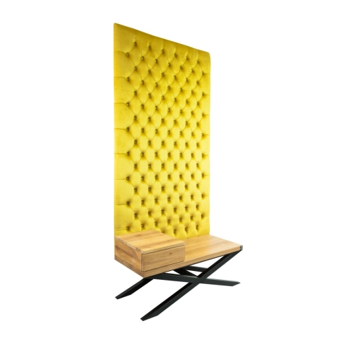Ławka Metalowa z Panelem Ściennym Pikowanym Cytrynowa Żółcień Siedzisko  Drewno Lite LPPK-60 Rozmiary od 50 cm do 100 cm
