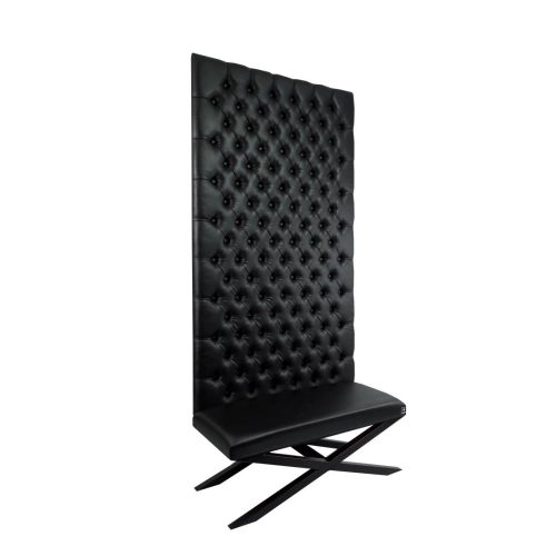 Ławka Metalowa z Panelem Ściennym Pikowanym Siedzisko Gładkie Czarna Ekoskóra LPPK-62 Rozmiary od 50 cm do 100 cm