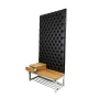 Ławka Metalowa z Panelem Ściennym Pikowanym Czarna Ekoskóra Siedzisko Drewno Lite LPPK-64 Rozmiary od 50 cm do 100 cm