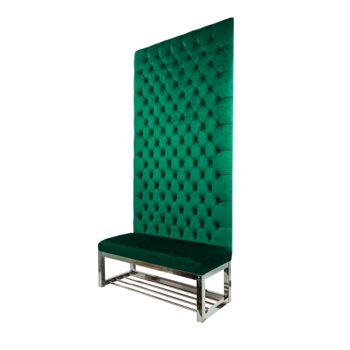 Ławka Metalowa z Panelem Ściennym Pikowanym Siedzisko Gładkie Butelkowa Zieleń LPPK-65 Rozmiary od 50 cm do 100 cm