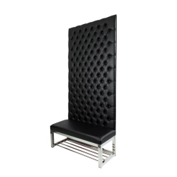 Ławka Metalowa z Panelem Ściennym Pikowanym Siedzisko Gładkie Czarna Ekoskóra LPPK-65 Rozmiary od 50 cm do 100 cm