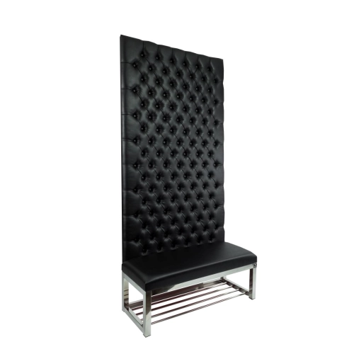 Ławka Metalowa z Panelem Ściennym Pikowanym Siedzisko Gładkie Czarna Ekoskóra LPPK-65 Rozmiary od 50 cm do 100 cm