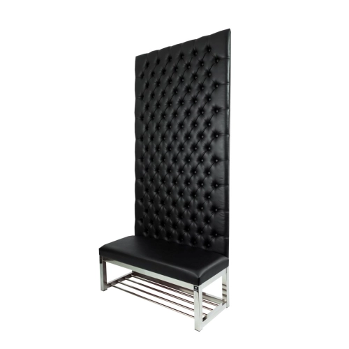 Ławka Metalowa z Panelem Ściennym Pikowanym Siedzisko Gładkie Czarna Ekoskóra LPPK-65 Rozmiary od 50 cm do 100 cm