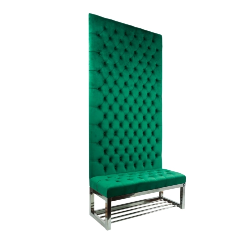 Ławka Metalowa z Panelem Ściennym Pikowanym  Siedzisko Pikowane  Butelkowa Zieleń LPPK-66 Rozmiary od 50 cm do 100 cm