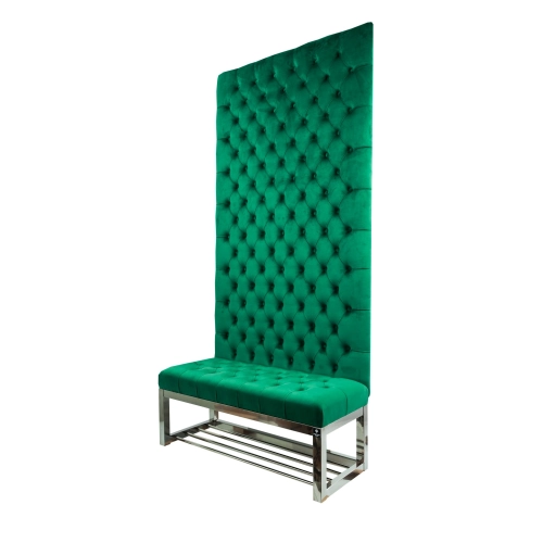 Ławka Metalowa z Panelem Ściennym Pikowanym  Siedzisko Pikowane  Butelkowa Zieleń LPPK-66 Rozmiary od 50 cm do 100 cm