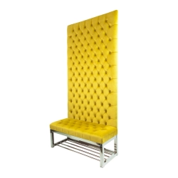 Ławka Metalowa z Panelem Ściennym Pikowanym Siedzisko Pikowane Cytrynowa Żółcień LPPK-66 Rozmiary od 50 cm do 100 cm