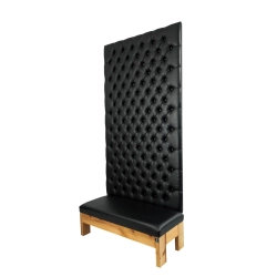 Ławka z Panelem Ściennym Pikowanym Siedzisko Gładkie Ekoskóra Czarna LPPK-68 Rozmiary od 50 cm do 100 cm