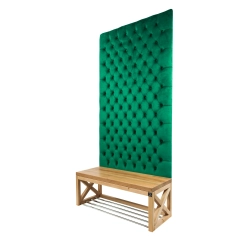 Ławka z Panelem Ściennym Pikowanym Butelkowa Zieleń Siedzisko  Drewno Lite LPPK-7 Rozmiary od 50 cm do 100 cm