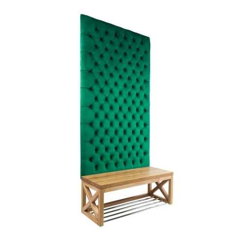 Ławka z Panelem Ściennym Pikowanym Butelkowa Zieleń Siedzisko  Drewno Lite LPPK-7 Rozmiary od 50 cm do 100 cm