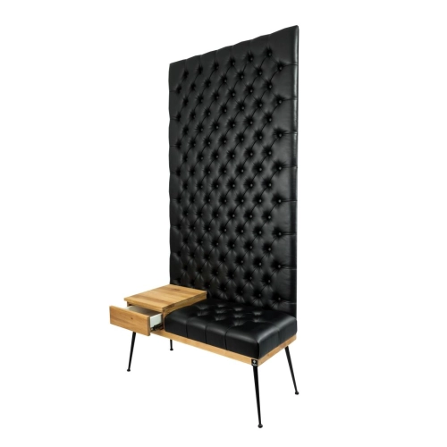 Ławka z Panelem Ściennym Pikowanym Siedzisko Pikowane Ekoskóra Czarna LPPK-70 Rozmiary od 50 cm do 100 cm