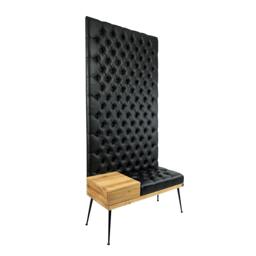 Ławka z Panelem Ściennym Pikowanym Siedzisko Pikowane Ekoskóra Czarna LPPK-70 Rozmiary od 50 cm do 100 cm