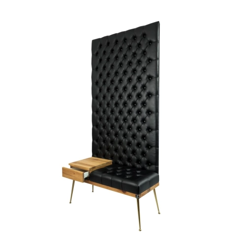 Ławka z Panelem Ściennym Pikowanym Siedzisko Pikowane Ekoskóra Czarna LPPK-70 Rozmiary od 50 cm do 100 cm