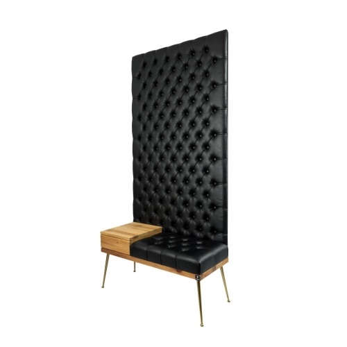 Ławka z Panelem Ściennym Pikowanym Siedzisko Pikowane Ekoskóra Czarna LPPK-70 Rozmiary od 50 cm do 100 cm