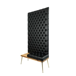 Ławka z Panelem Ściennym Pikowanym Siedzisko Pikowane Ekoskóra Czarna LPPK-71 Rozmiary od 50 cm do 100 cm