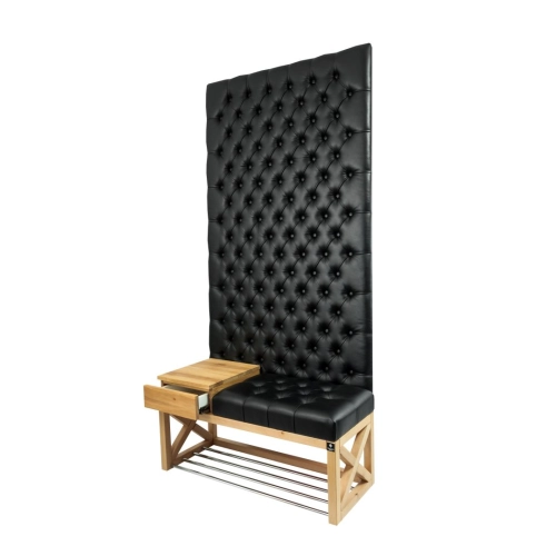 Ławka z Panelem Ściennym Pikowanym Siedzisko Pikowane Ekoskóra Czarna LPPK-74 Rozmiary od 50 cm do 100 cm