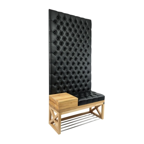 Ławka z Panelem Ściennym Pikowanym Siedzisko Pikowane Ekoskóra Czarna LPPK-74 Rozmiary od 50 cm do 100 cm