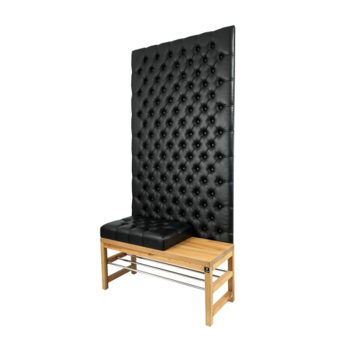 Ławka z Panelem Ściennym Pikowanym Siedzisko Pikowane Ekoskóra Czarna LPPK-76 Rozmiary od 50 cm do 100 cm