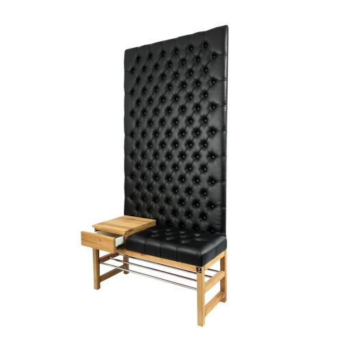 Ławka z Panelem Ściennym Pikowanym Siedzisko Pikowane Ekoskóra Czarna LPPK-77 Rozmiary od 50 cm do 100 cm