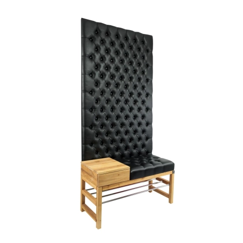 Ławka z Panelem Ściennym Pikowanym Siedzisko Pikowane Ekoskóra Czarna LPPK-77 Rozmiary od 50 cm do 100 cm