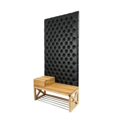 Ławka z Panelem Ściennym Pikowanym Ekoskóra Czarna Siedzisko Drewno Lite LPPK-8 Rozmiary od 50 cm do 100 cm