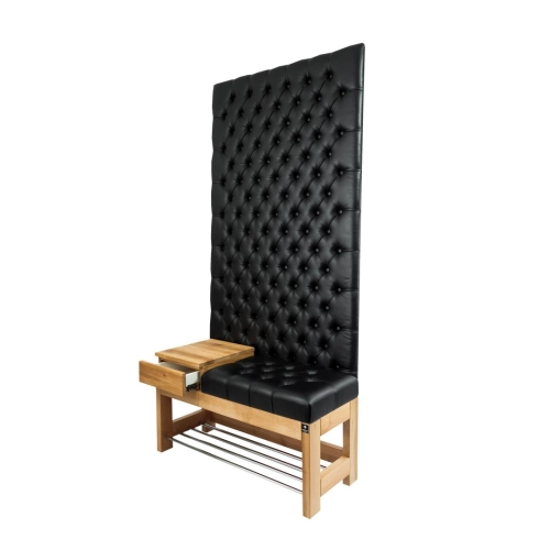 Ławka z Panelem Ściennym Pikowanym Siedzisko Pikowane Ekoskóra Czarna LPPK-80 Rozmiary od 50 cm do 100 cm