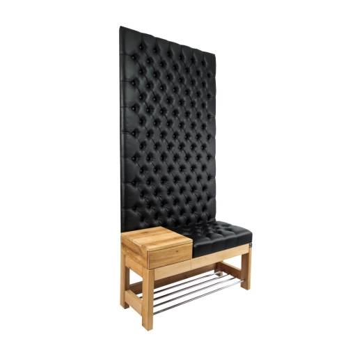 Ławka z Panelem Ściennym Pikowanym Siedzisko Pikowane Ekoskóra Czarna LPPK-80 Rozmiary od 50 cm do 100 cm