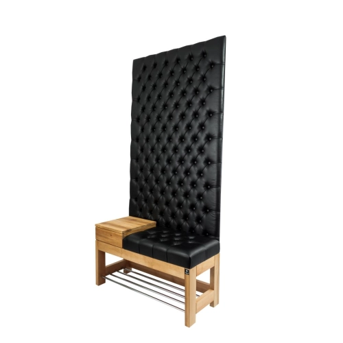 Ławka z Panelem Ściennym Pikowanym Siedzisko Pikowane Ekoskóra Czarna LPPK-80 Rozmiary od 50 cm do 100 cm