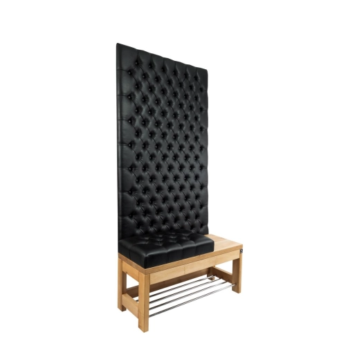 Ławka z Panelem Ściennym Pikowanym Siedzisko Pikowane Ekoskóra Czarna LPPK-81 Rozmiary od 50 cm do 100 cm