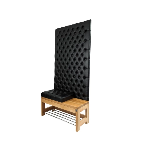 Ławka z Panelem Ściennym Pikowanym Siedzisko Pikowane Ekoskóra Czarna LPPK-81 Rozmiary od 50 cm do 100 cm